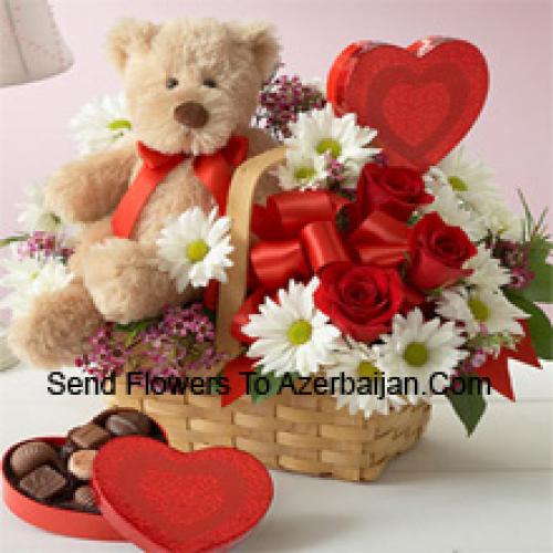 Roses and Gerberas with Teddy and Chocolates