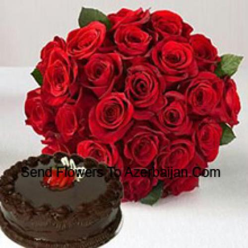 25 Red Roses with 1/2 Kg Cake