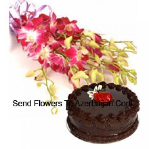 1/2 Kg Truffle Cake with Pink Orchids