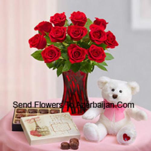 11 Beautiful Red Roses with Teddy and Chocolates