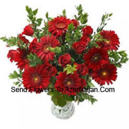 Mignons roses et gerberas en vase