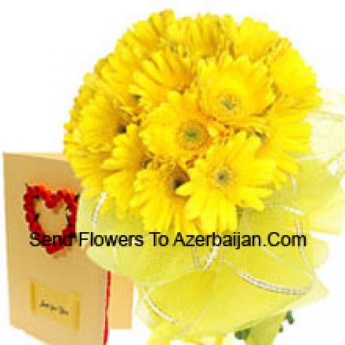 Bouquet de gerberas jaunes avec carte