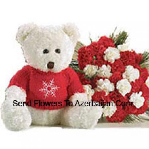 Roses and Carnations with Cuddly Teddy