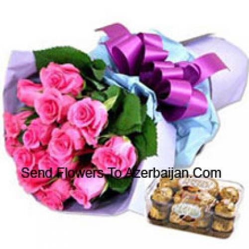 11 Pink Roses with Yummy 16 Pcs Ferrero Rochers