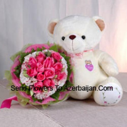 11 Pink Roses mit süßem, lieblichen Teddy