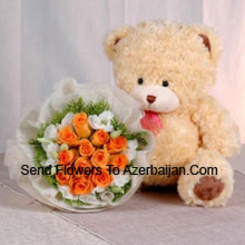 11 Oranje Rozen met Schattige Teddybeer