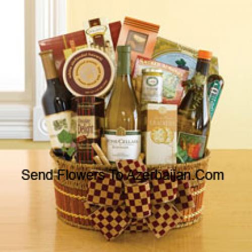 Basket Containing Wine and Goodies