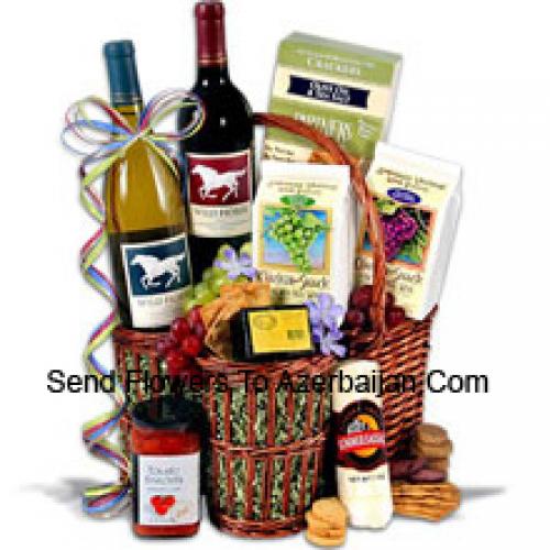 Basket of Tasty Items and Wine