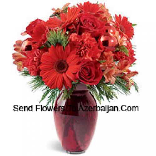 Lovely Red Carnations and Gerberas