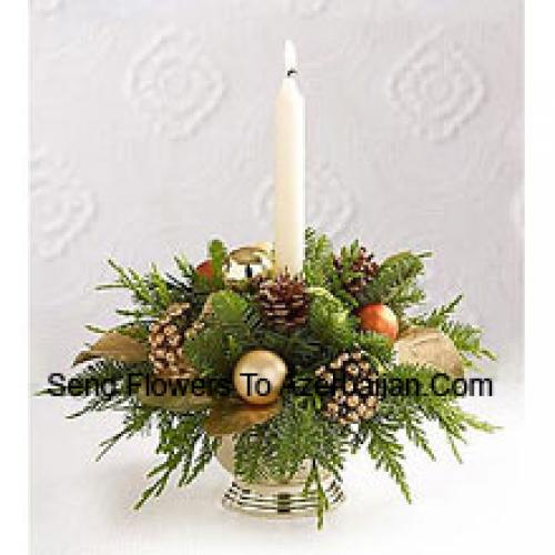 Beautiful Centerpiece with Greens and Pinecones